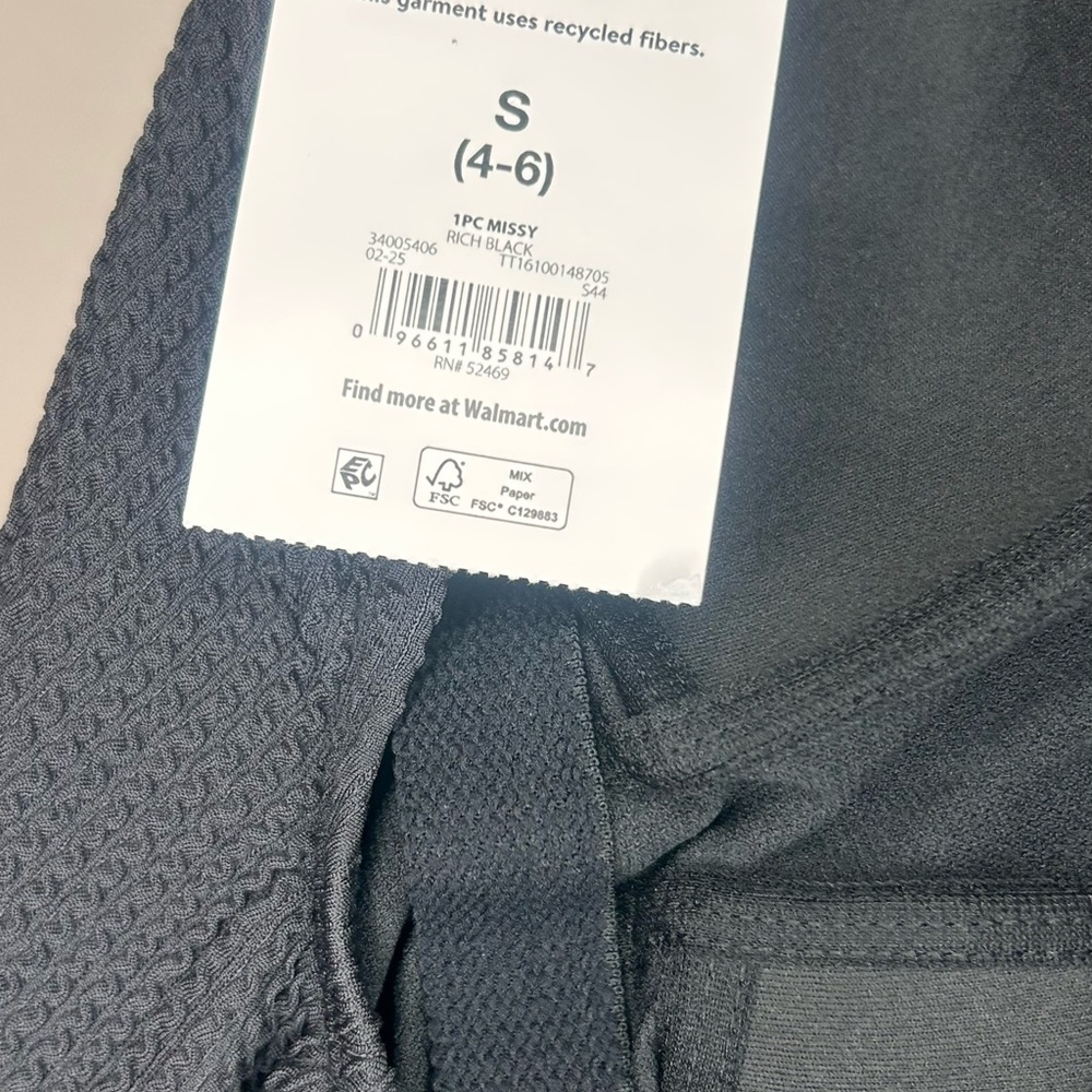 Time and Tru Black One Piece Swimsuit Size S NWT Textured Full Coverage - Picture 6 of 6